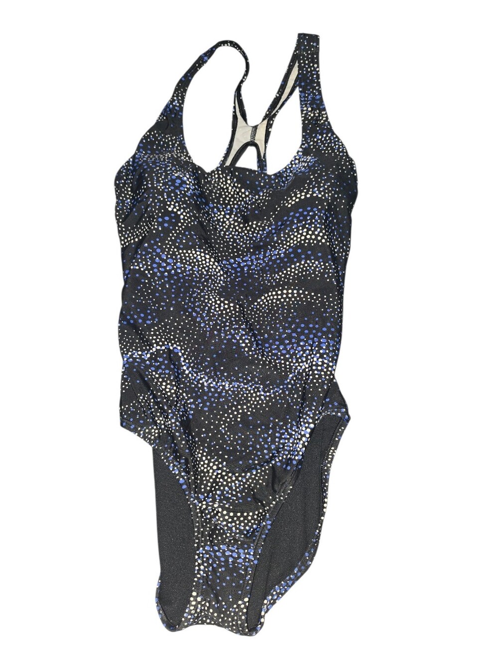 9/4/12. Speedo Women’s One-Piece Swimsuit — Black with Blue & White Dot Print